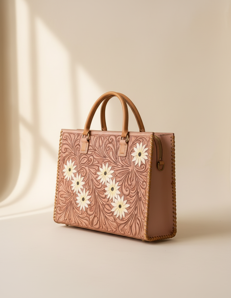 Fully Tooled Leather Tote